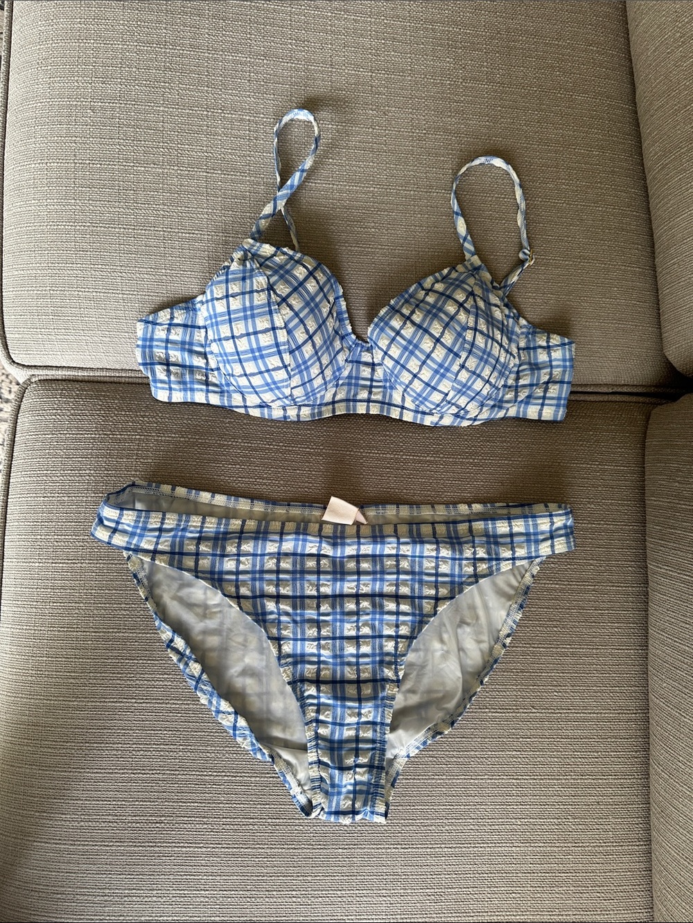Tory Burch Blue and White Plaid Underwire Bikini Set